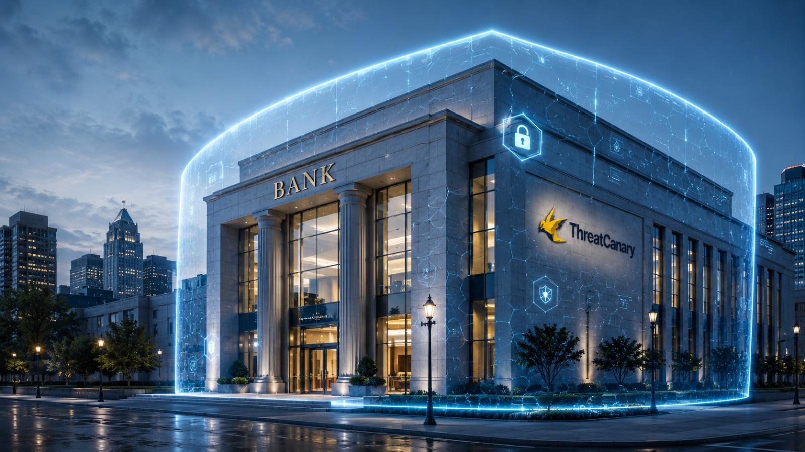 A financial institution protected by a cyber security shield