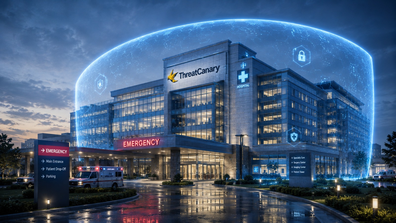 Hospital protected by a cyber security shield